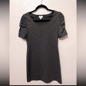 Sweet Storm Striped 3/4 Ruched Sleeve Dress Mini Black Tunic Juniors Womens Sz M